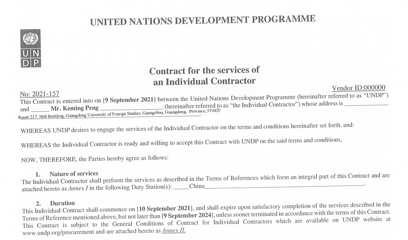 UNDP Contract